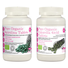 Pure Spirulina and Pure Chlorella Gold Tablets - 300 x 500mg (1 of each)